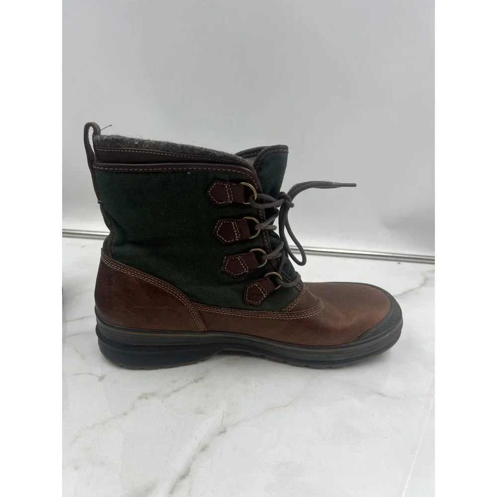 Vintage Clarks Green Canvas Brown Leather Wool Lined Boots 11.5 M Waterproof